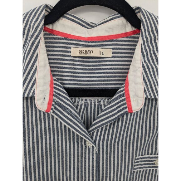 Old Navy Striped Button Up Shirt Women Size L Nautical Coastal Normcore Office - Picture 4 of 8